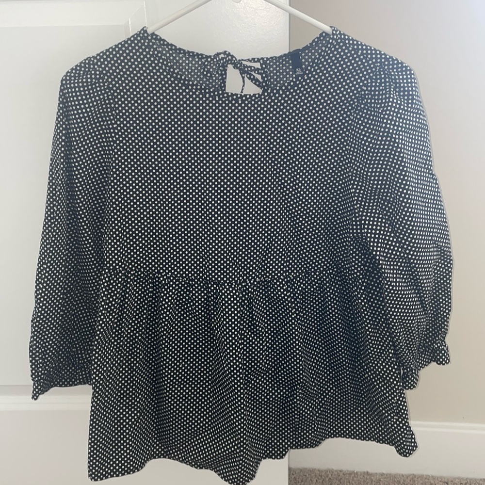 Peplum Tie Back Work Blouse Women’s Top Polka Dot 3/4 Sleeve